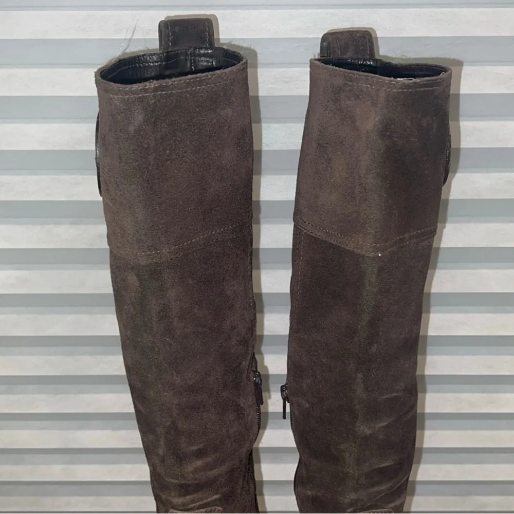 Tory Burch Dark Brown Suede Over the Knee Heel Boots